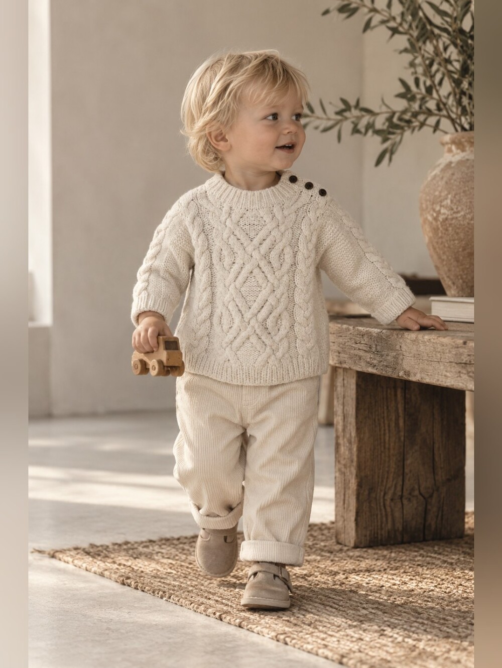 Vintage Baby Gap Cream Cable Knit Wool Sweater 12-18M Fisherman
